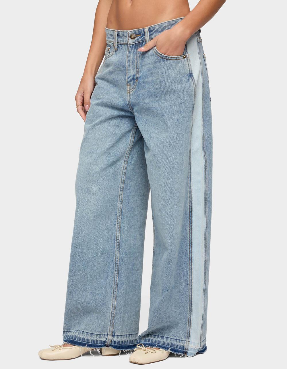EDIKTED Cailin Contrast Panel Low Rise Baggy Jeans - BLUE