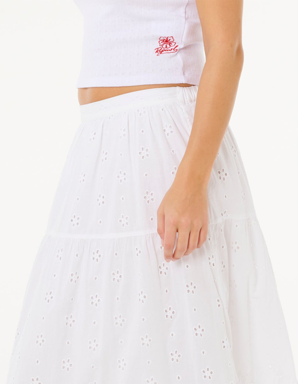 RIP CURL Oasis Womens Broderie Maxi Skirt - WHITE