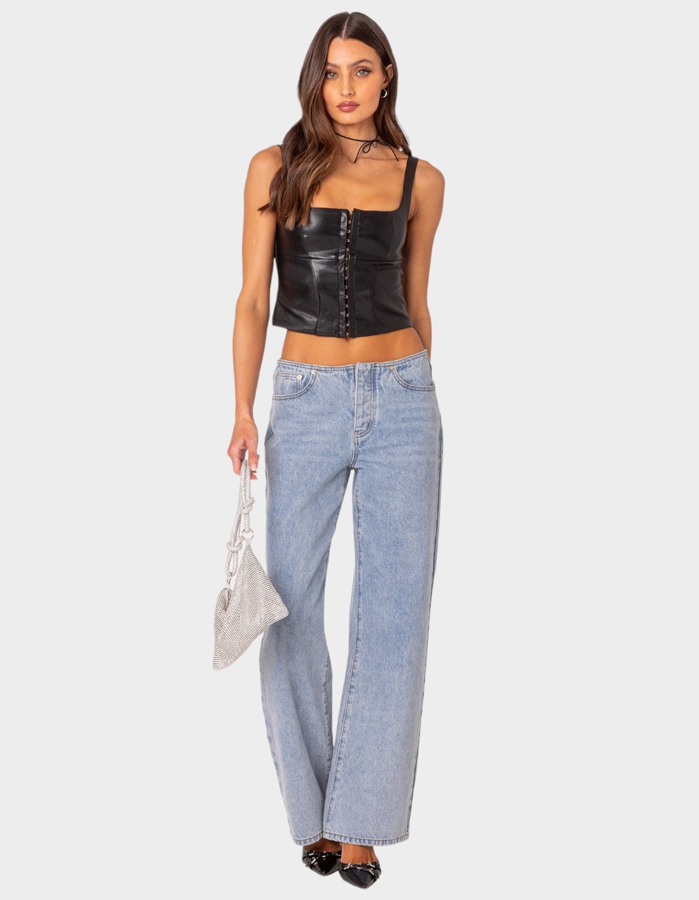 EDIKTED Simone Faux Leather Corset - BLACK