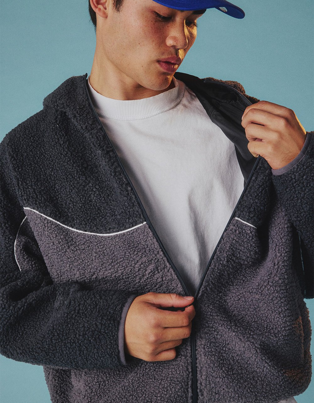 RSQ Mens Boxy Hooded Sherpa Jacket - GRAY