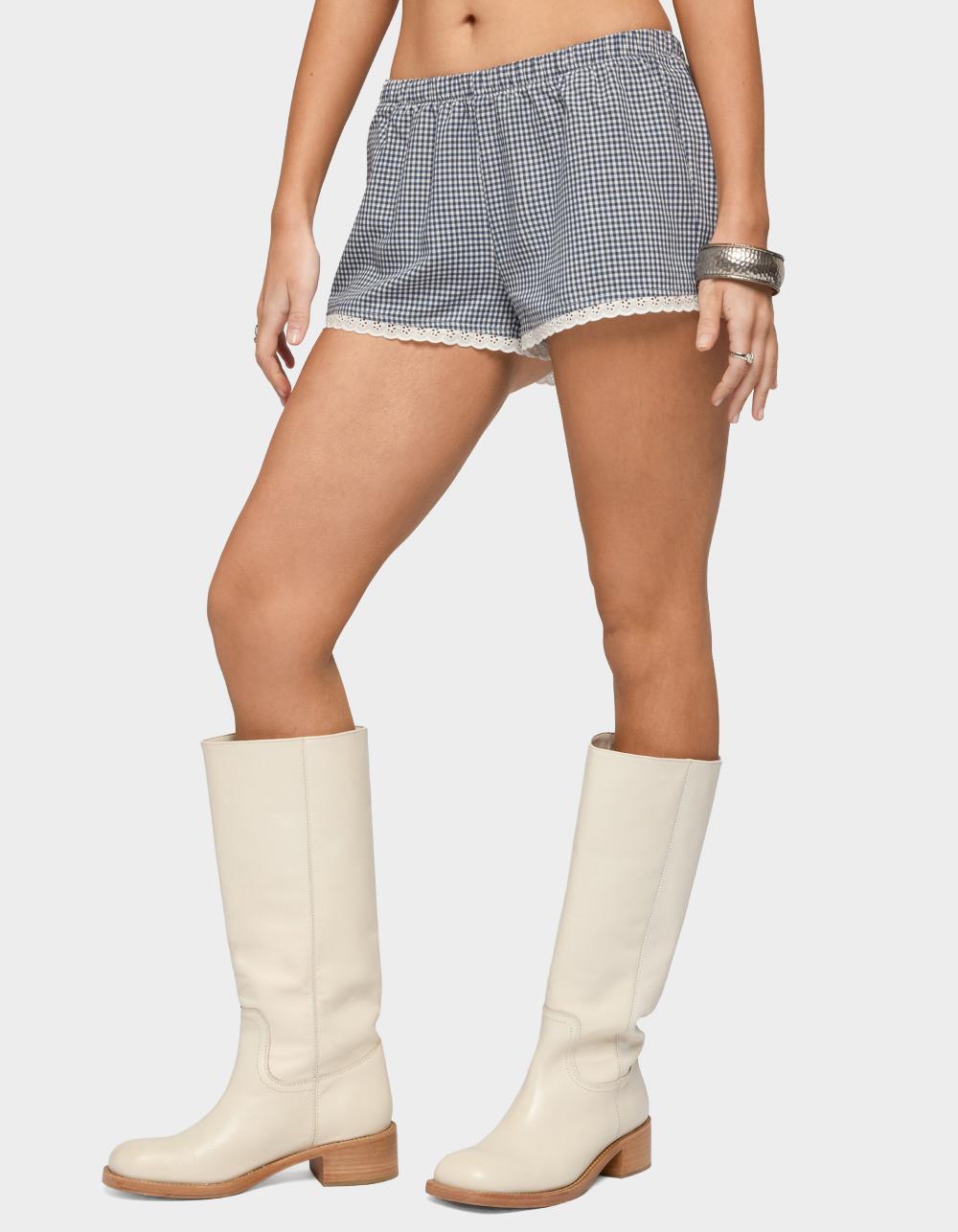 EDIKTED Ellie Lacey Gingham Shorts - NAVY