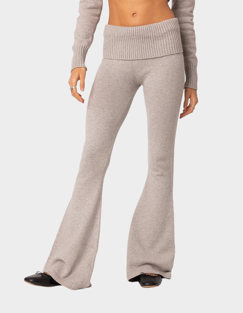 EDIKTED Desiree Knitted Low Rise Fold Over Pants - GRAY | Tillys