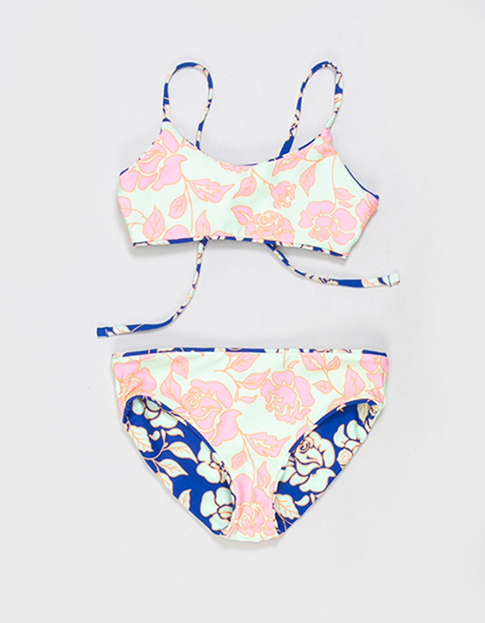 MAAJI Cobalt Flora Girls Reversible Bralette Bikini Set - BLUE COMBO