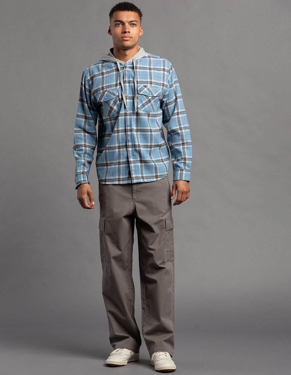 RSQ Mens Plaid Hooded Flannel - LIGHT BLUE
