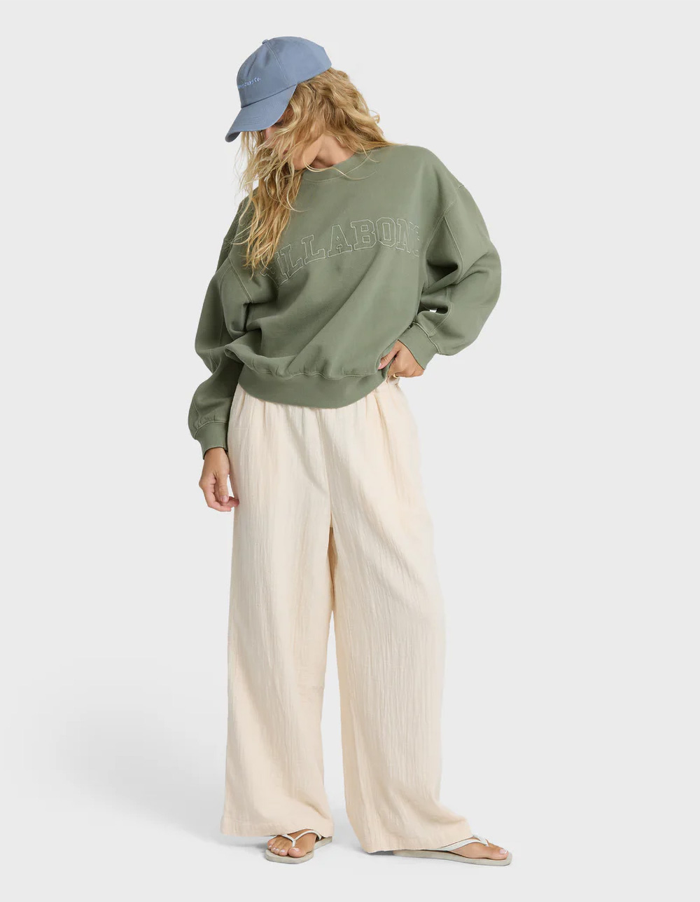BILLABONG Vibes Kendal Womens Oversized Crewneck Sweatshirt - ARMY