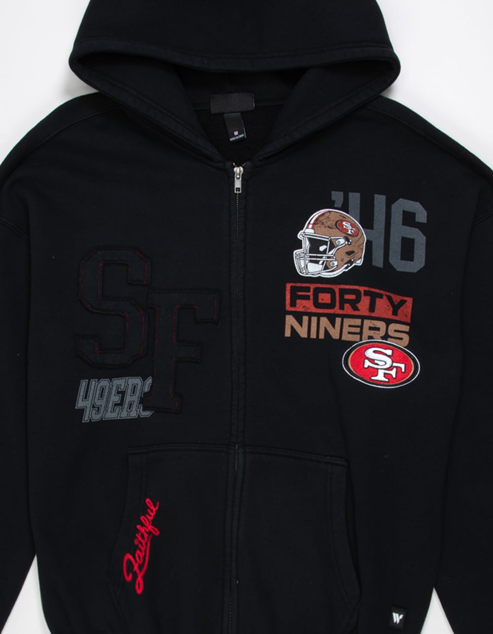 THE WILD COLLECTIVE San Francisco 49ers Mens Zip-Up Hoodie - WASHED BLACK