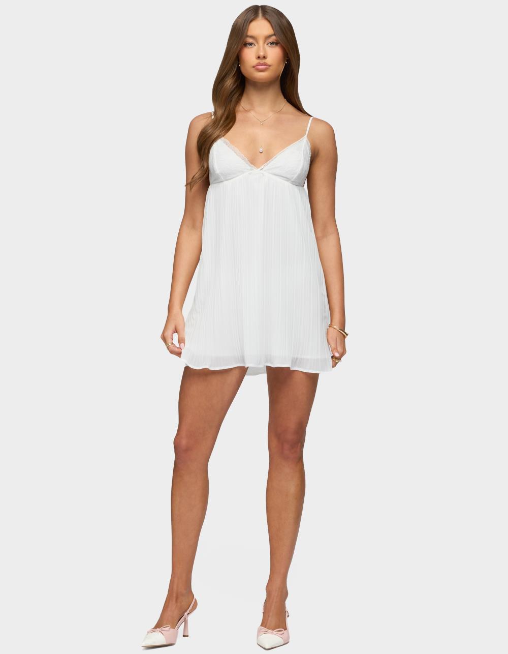 EDIKTED Lacey Pleated Chiffon Mini Dress - BEIGE