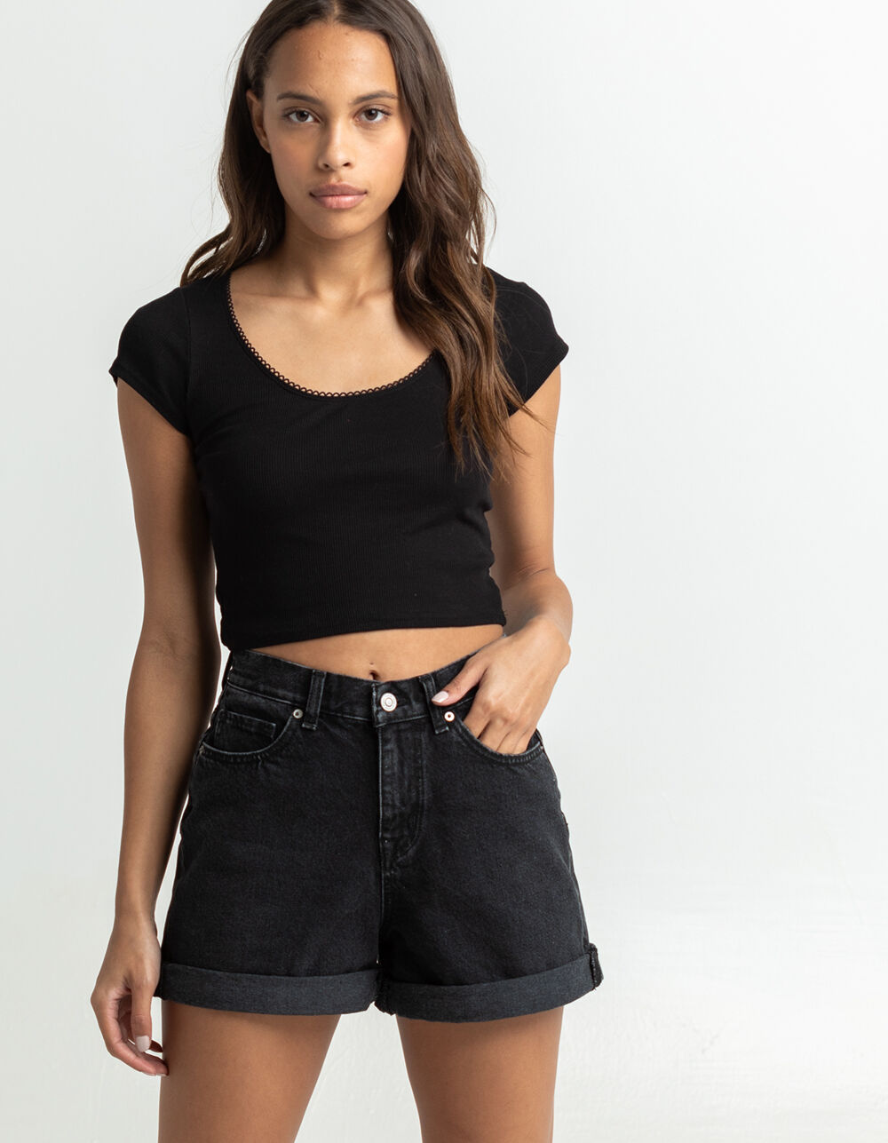 RSQ Womens Super High Rise Mom Shorts - WASHED BLACK | Tillys
