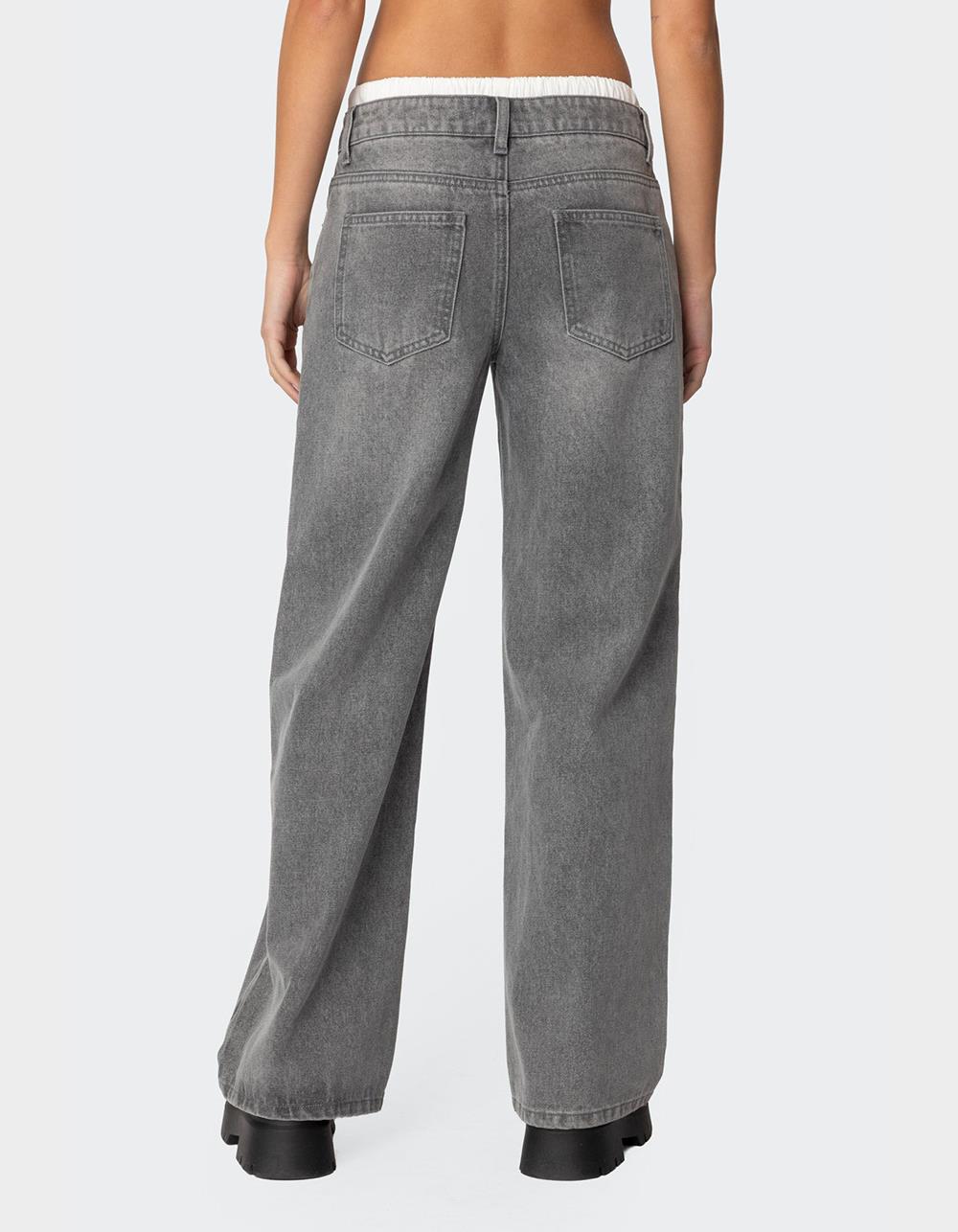 EDIKTED Drawstring Boxer Detail Jeans - GRAY