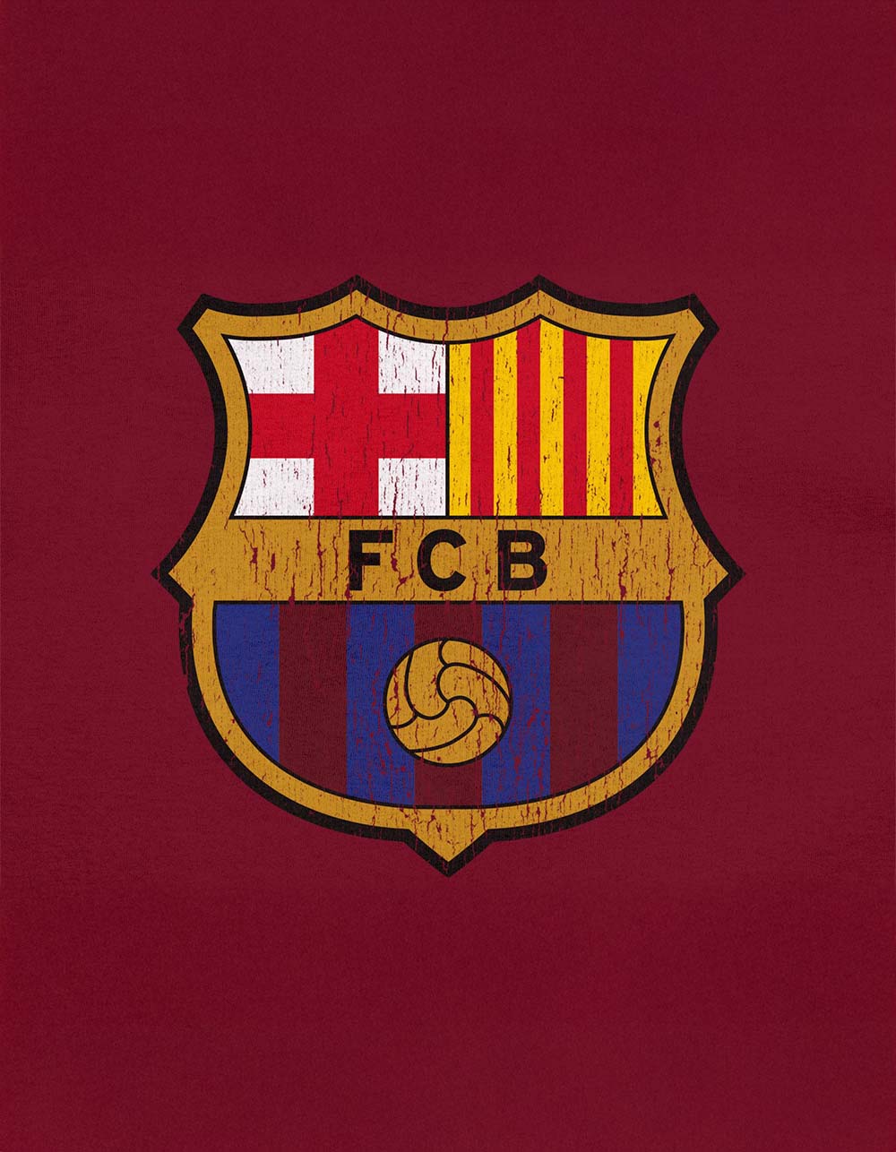FC BARCELONA Logo Distressed Mens Tee - BURGUNDY