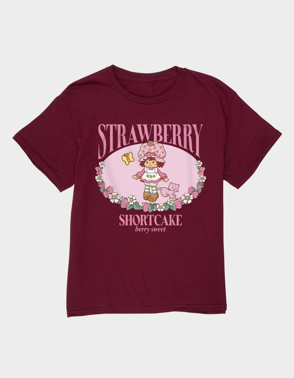 STRAWBERRY SHORTCAKE Berry Sweet Border Unisex Kids Tee - MAROON