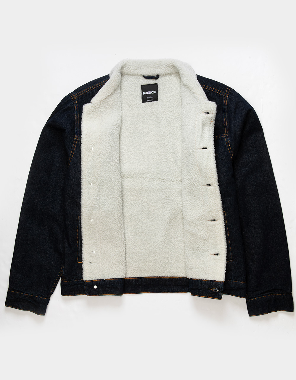 RSQ Mens Sherpa Denim Trucker Jacket DARK INDIGO Tillys