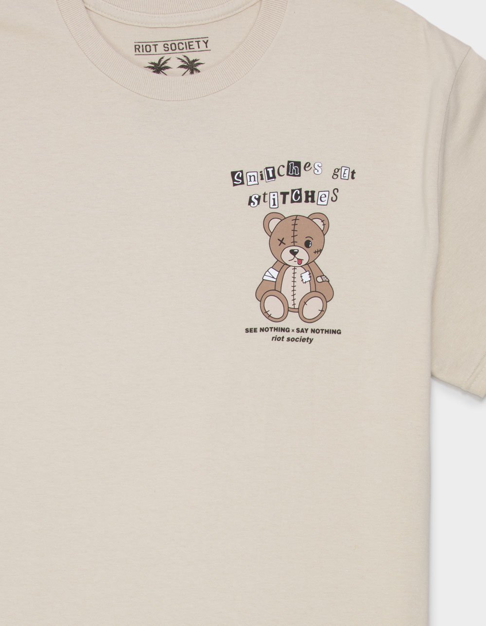 RIOT SOCIETY Snitches Get Stitches Mens Tee - SAND