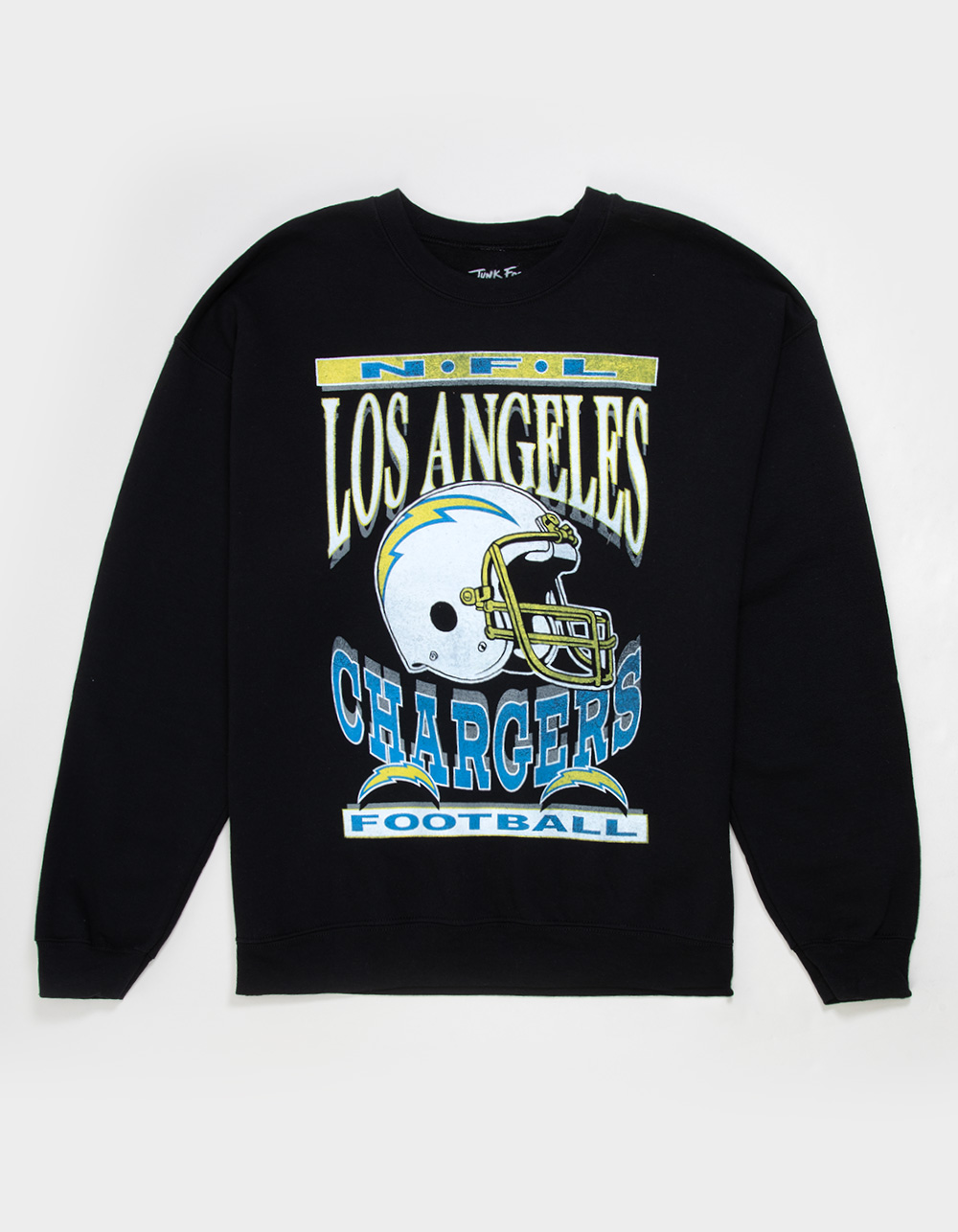 JUNK FOOD Los Angeles Chargers Helmet Mens Crewneck Sweatshirt - BLACK