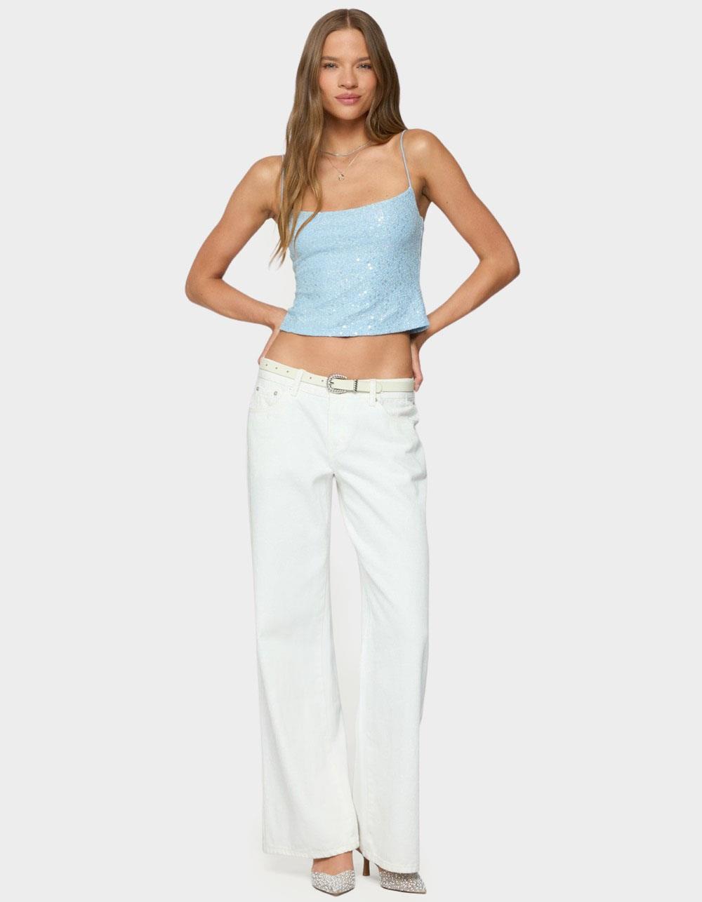 EDIKTED Metallic & Sequin Textured Tank Top - LIGHT BLUE