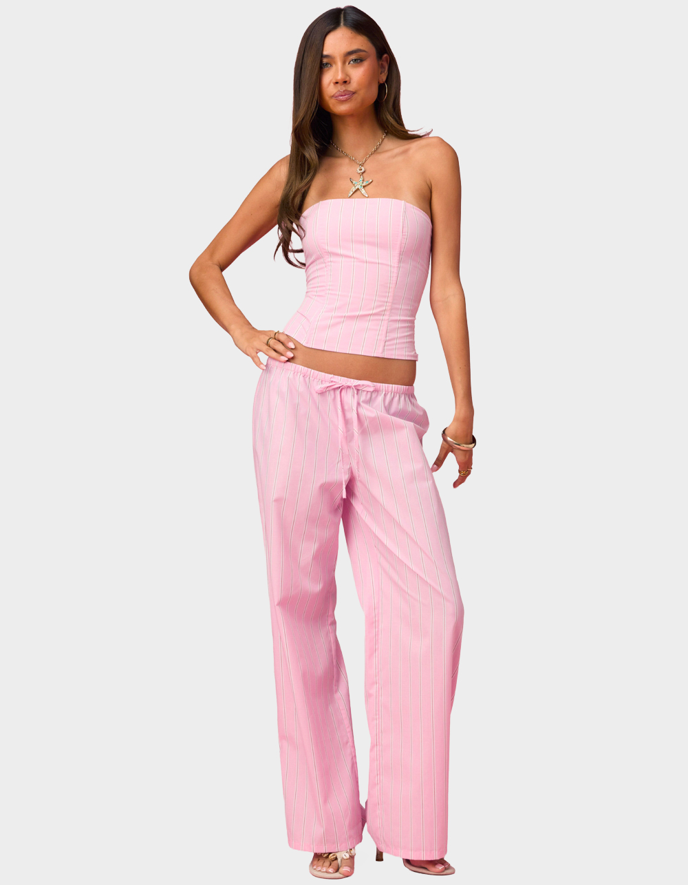EDIKTED Barbie™ Icon Striped Pants - PINK
