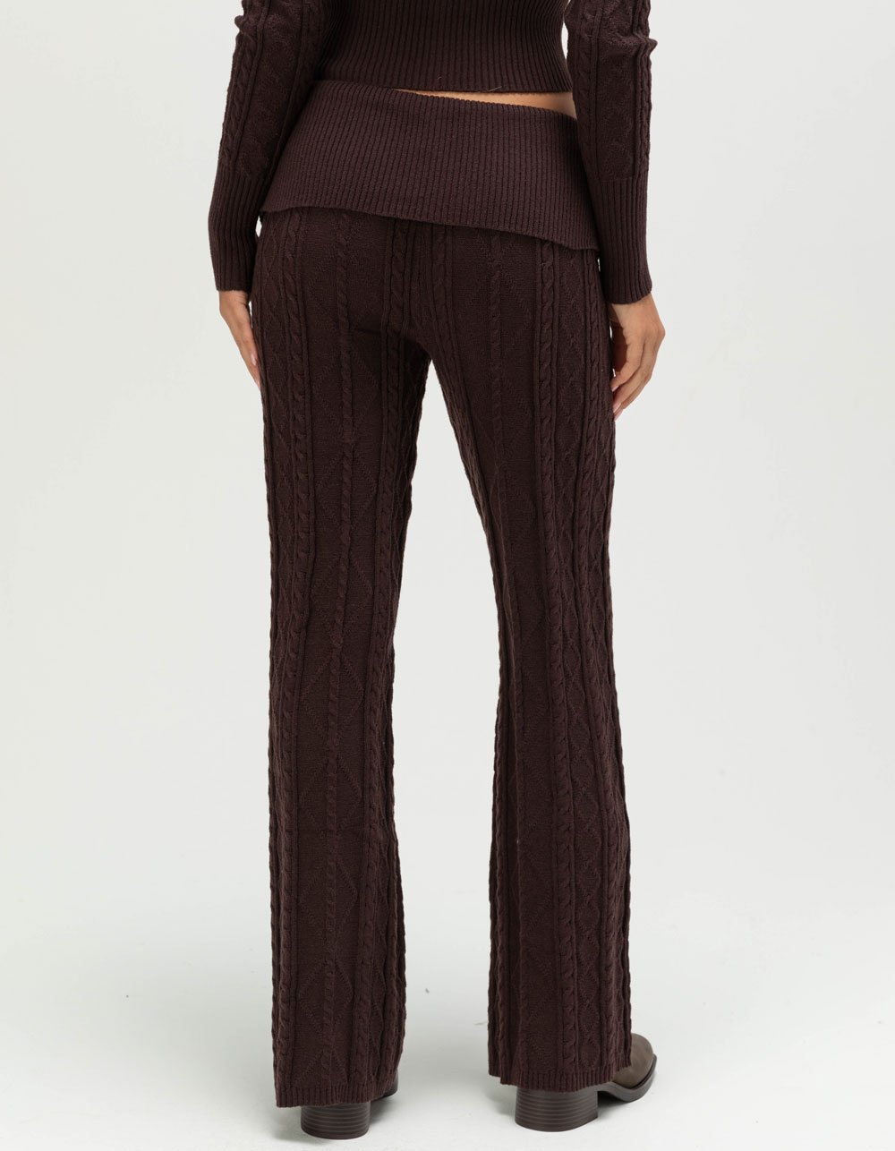 FULL TILT Cable Knit Womens Fold Over Pants - BROWN