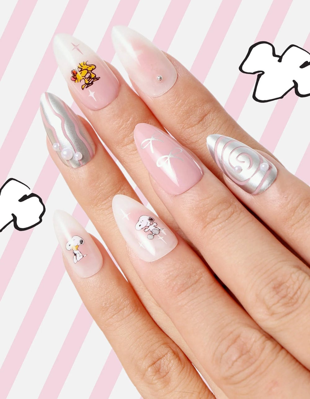 NEVER HAVE I EVER Swirls Of Snoopy Press-On Nails - PINK COMBO