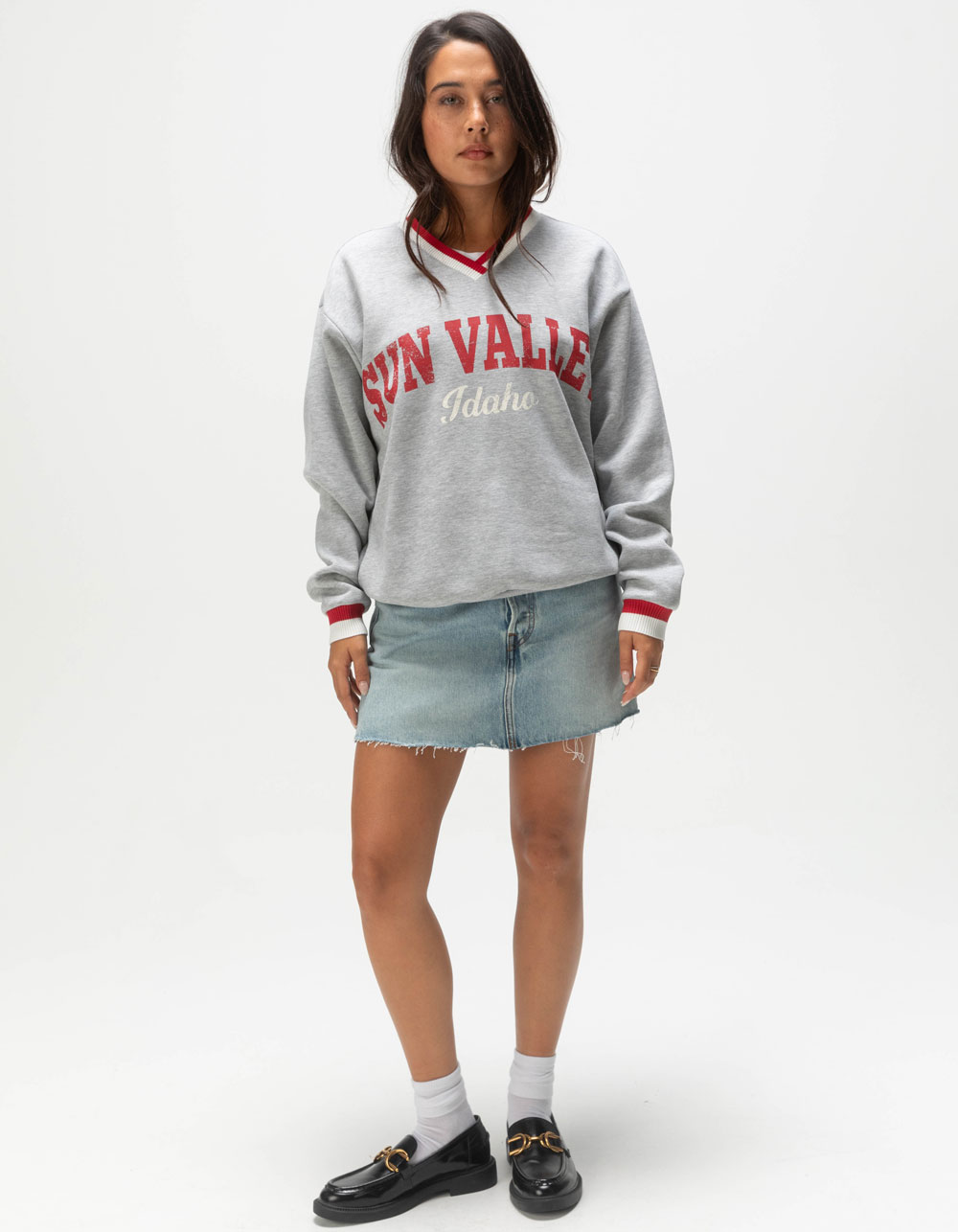 RSQ Womens Sun Valley V-Neck Sweatshirt - HEATHER GRAY