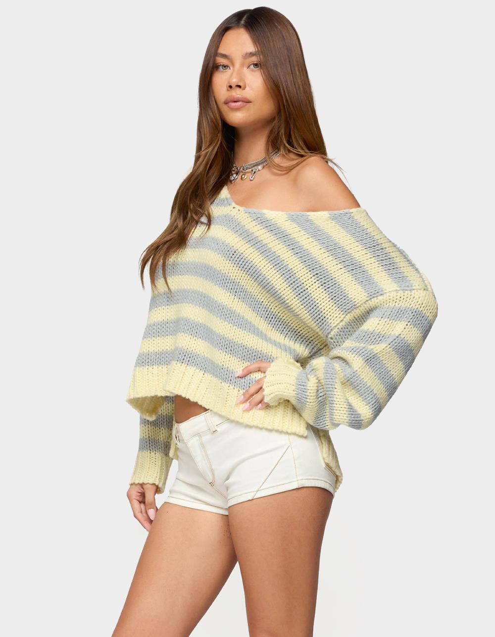 EDIKTED Eugenie Oversized Striped Sweater - YELLOW