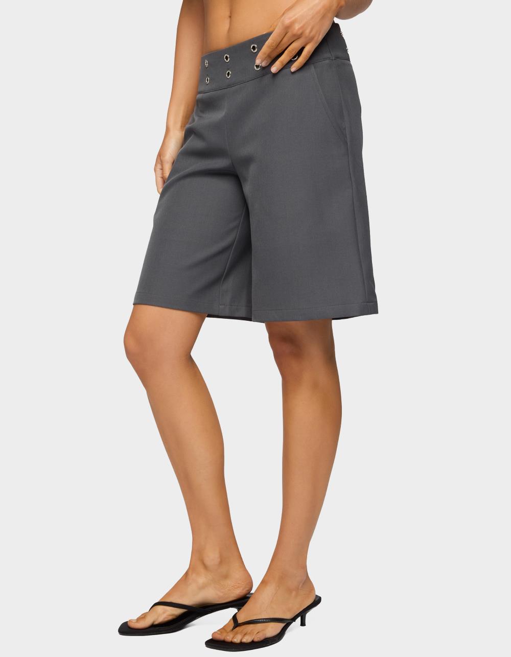 EDIKTED Grommet Low Rise Bermuda Shorts - GRAY