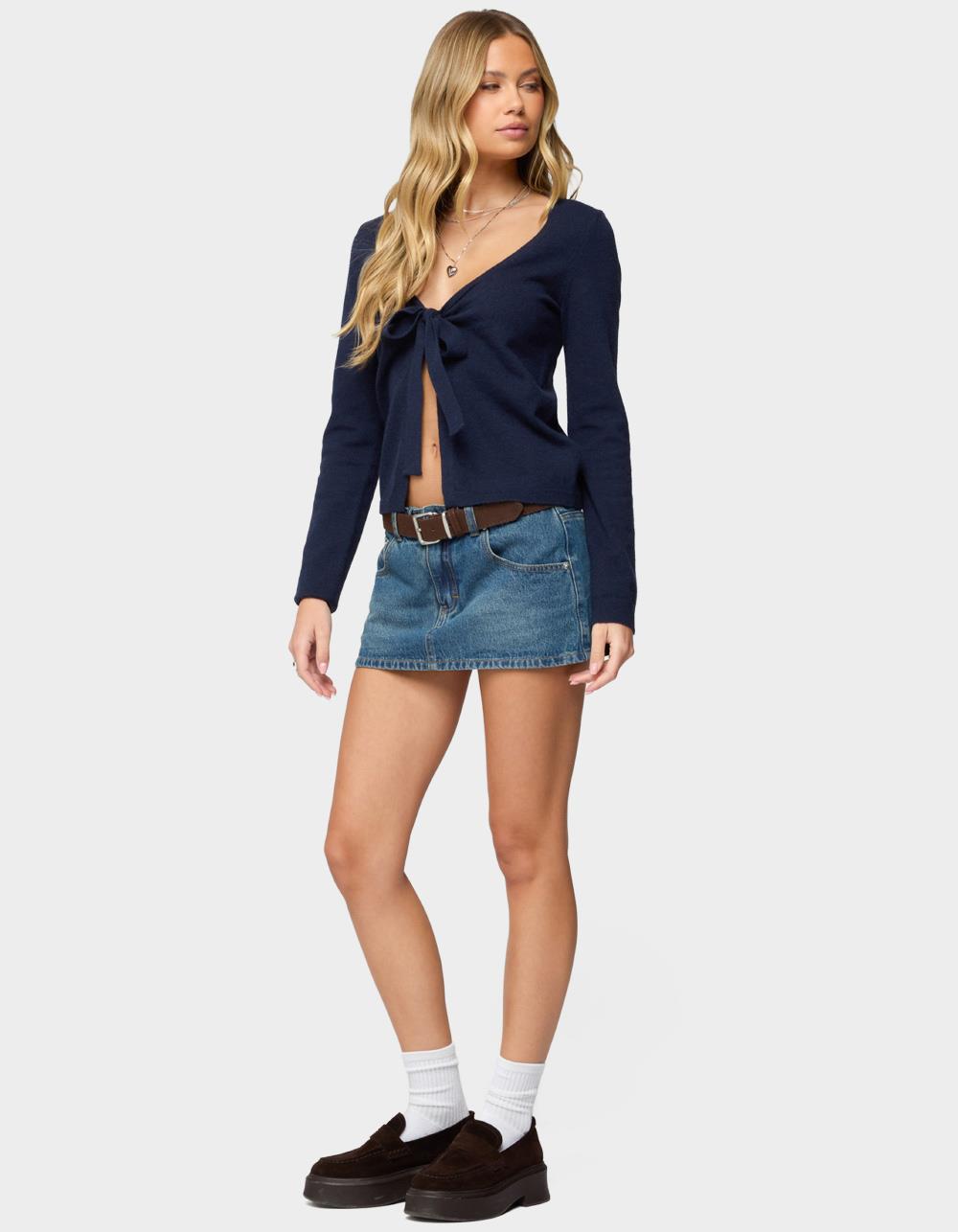 EDIKTED Demi Tie Front Knit Cardigan - NAVY