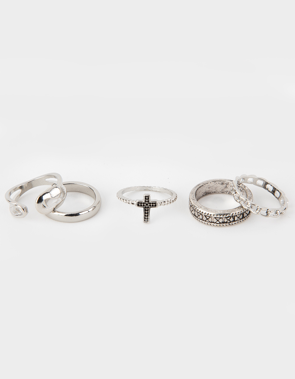 RSQ 5 Pack Cross & Safety Pin Ring Set