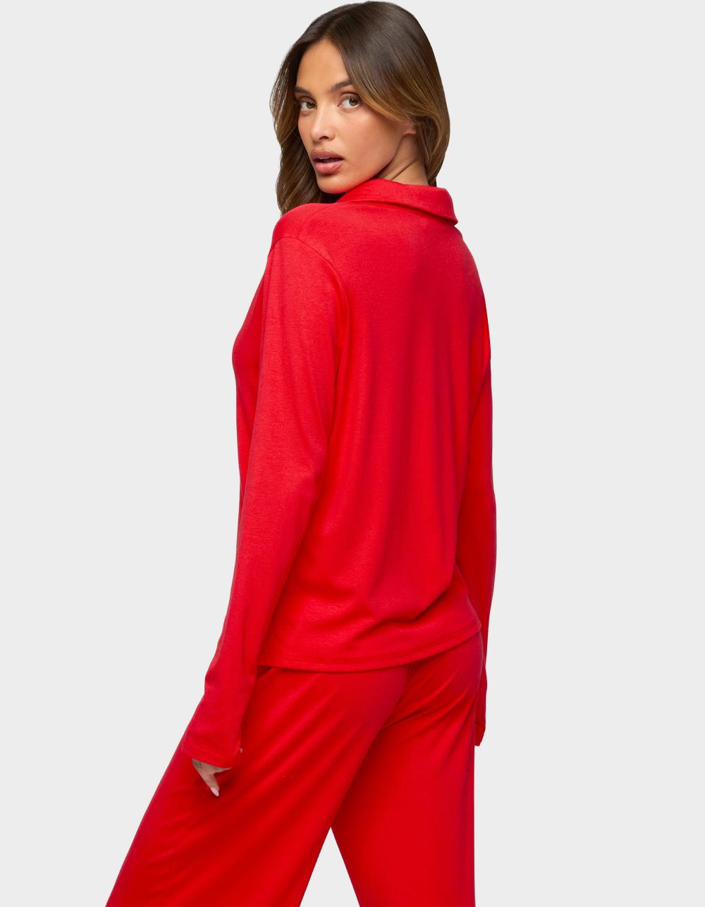 EDIKTED Justina Button Up Top - RED