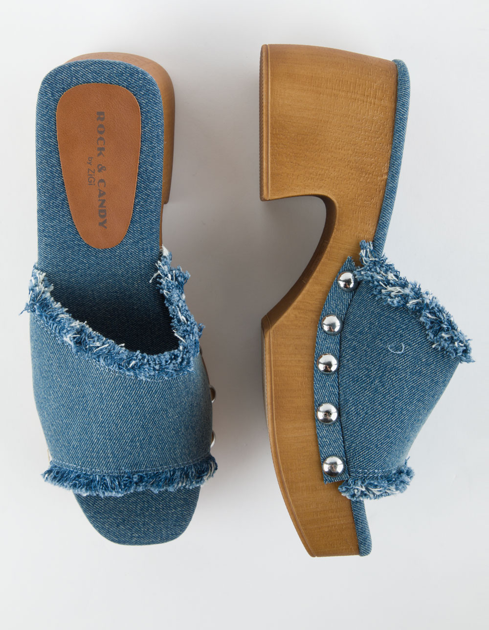 ROCK & CANDY Noelia Womens Platform Slide Sandals - BLUE DENIM