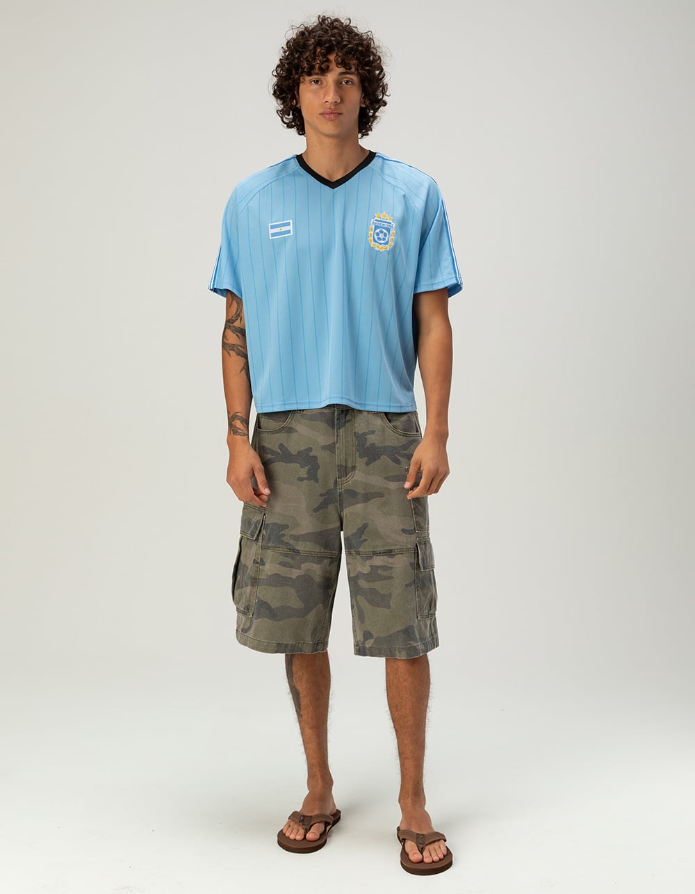 RSQ Mens Argentina Baggy Crop Soccer Jersey - LIGHT BLUE