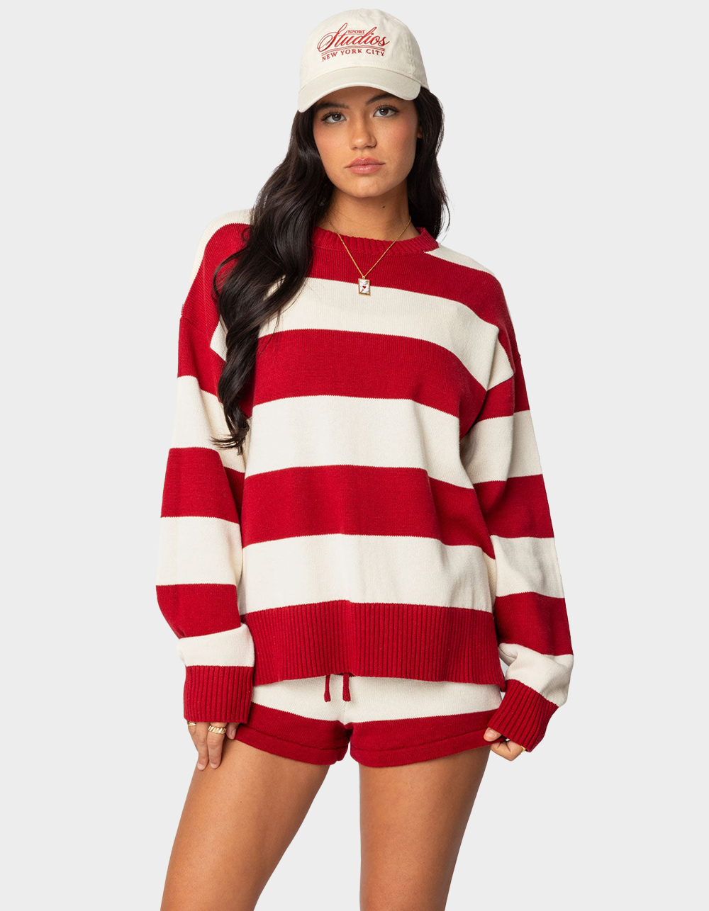EDIKTED Riley Oversized Striped Sweater - RED