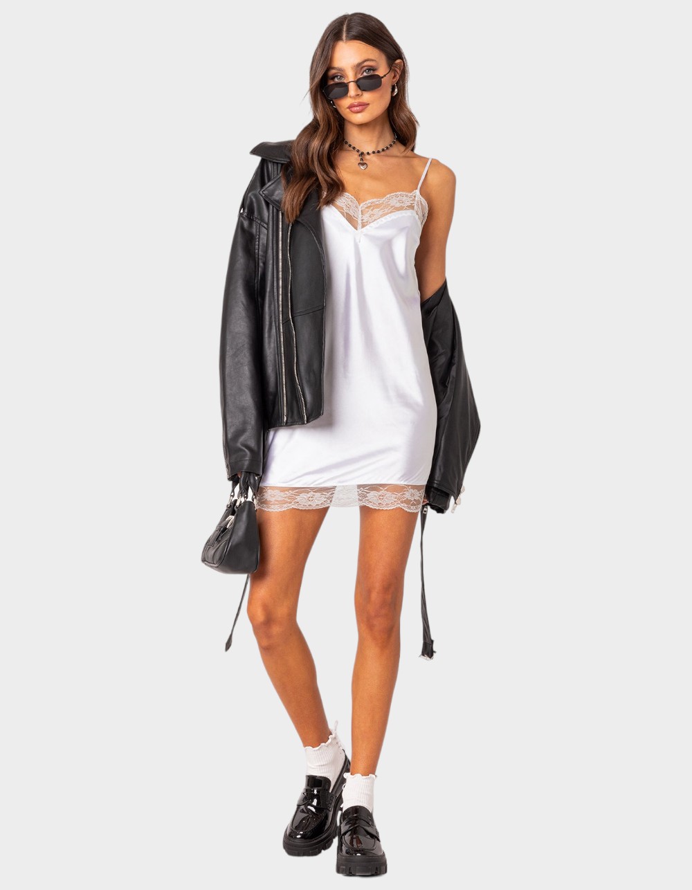 EDIKTED Century Lacey Satin Mini Dress - WHITE