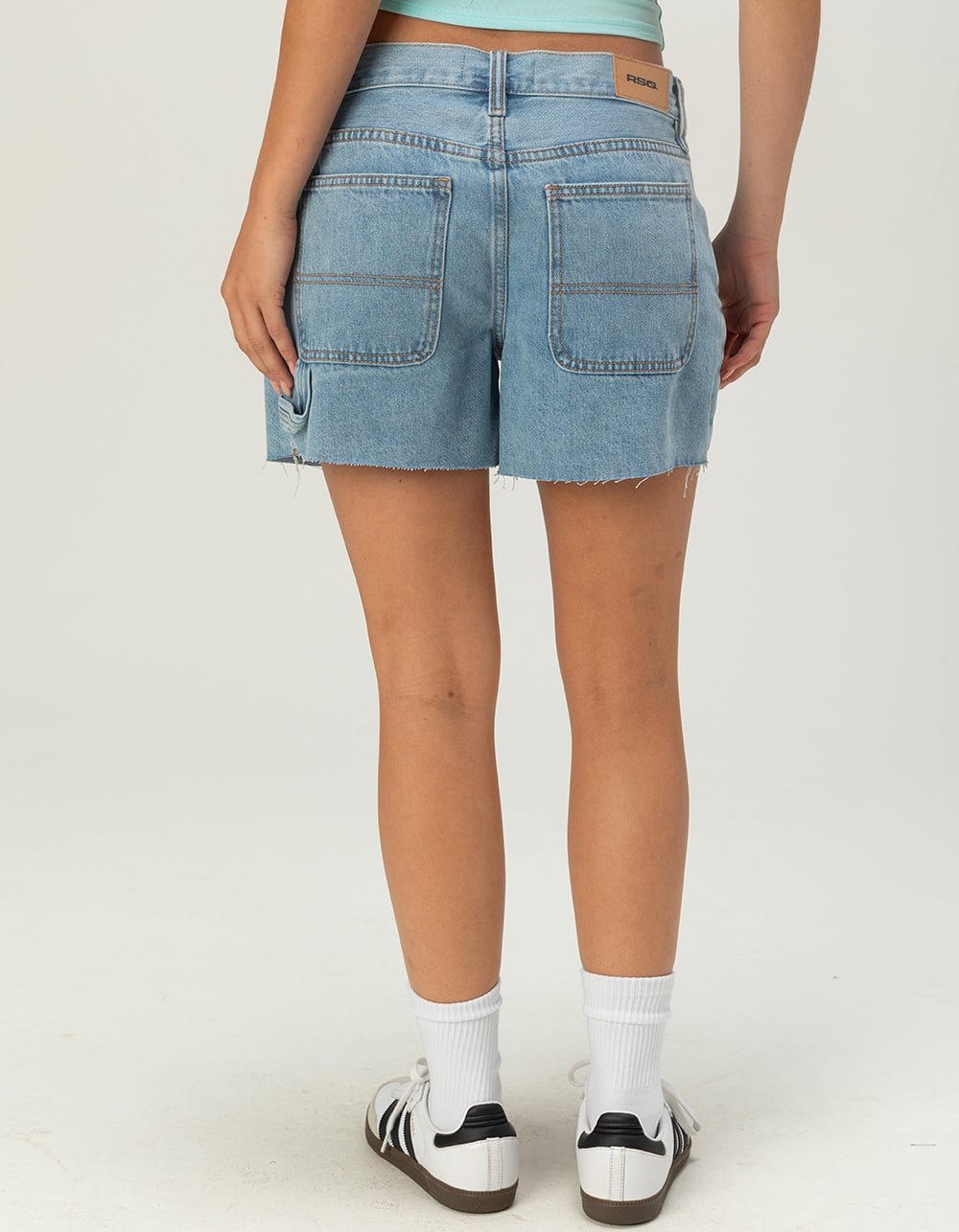 RSQ Womens Low Rise Baggy Carpenter Shorts - LIGHT WASH