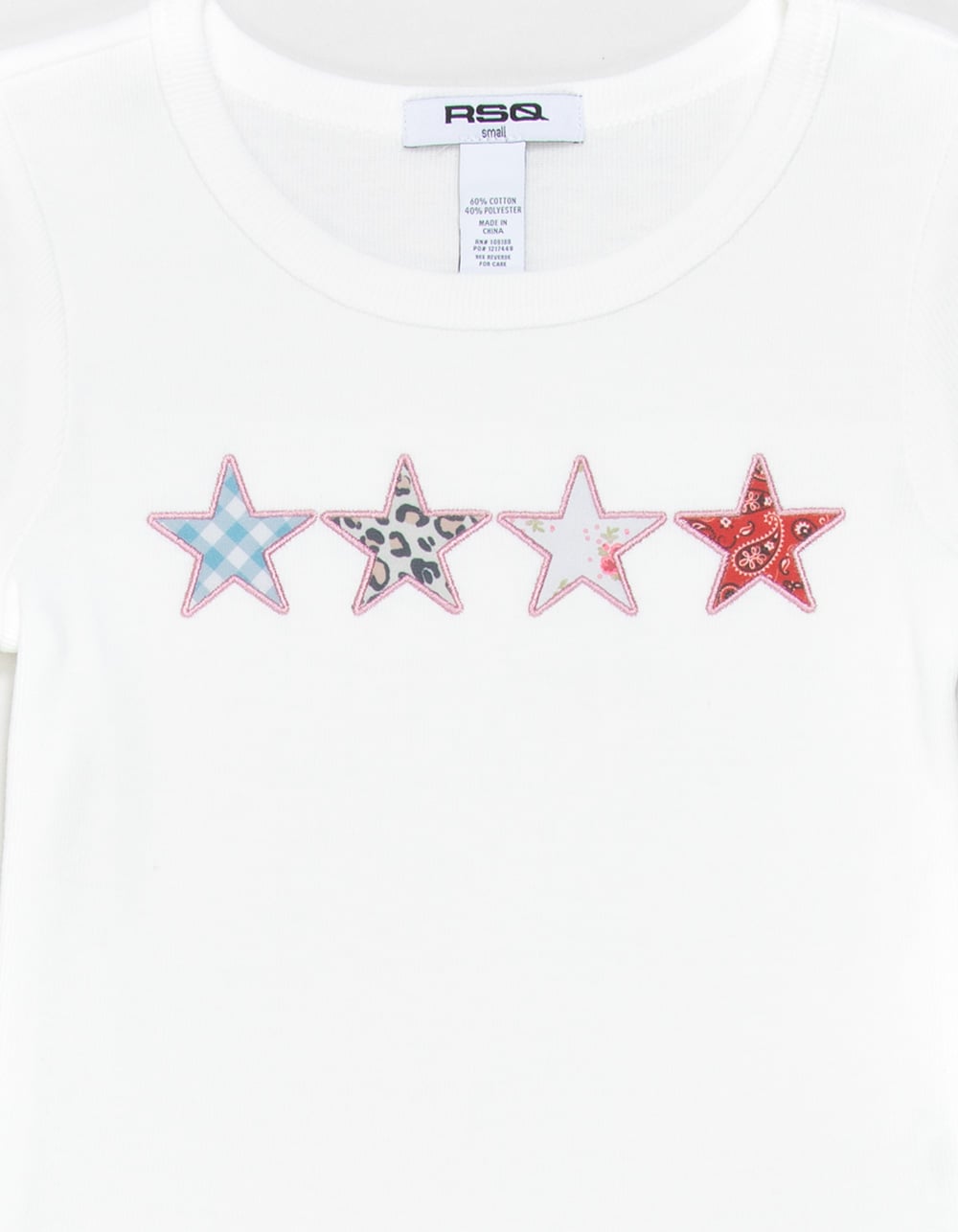 RSQ Girls Star Patchwork Tee - WHITE