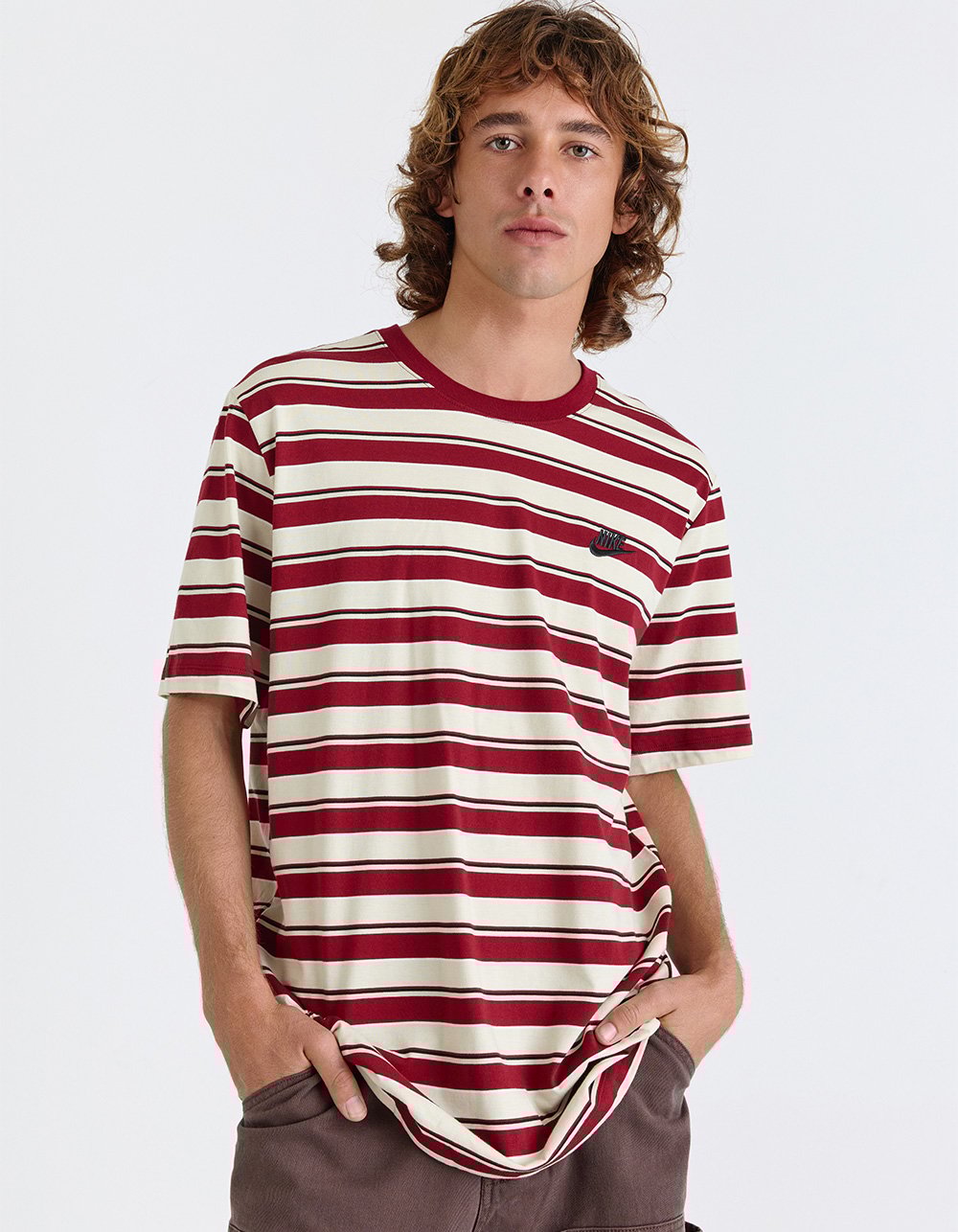 NIKE Club Mens Stripe Tee - MAROON