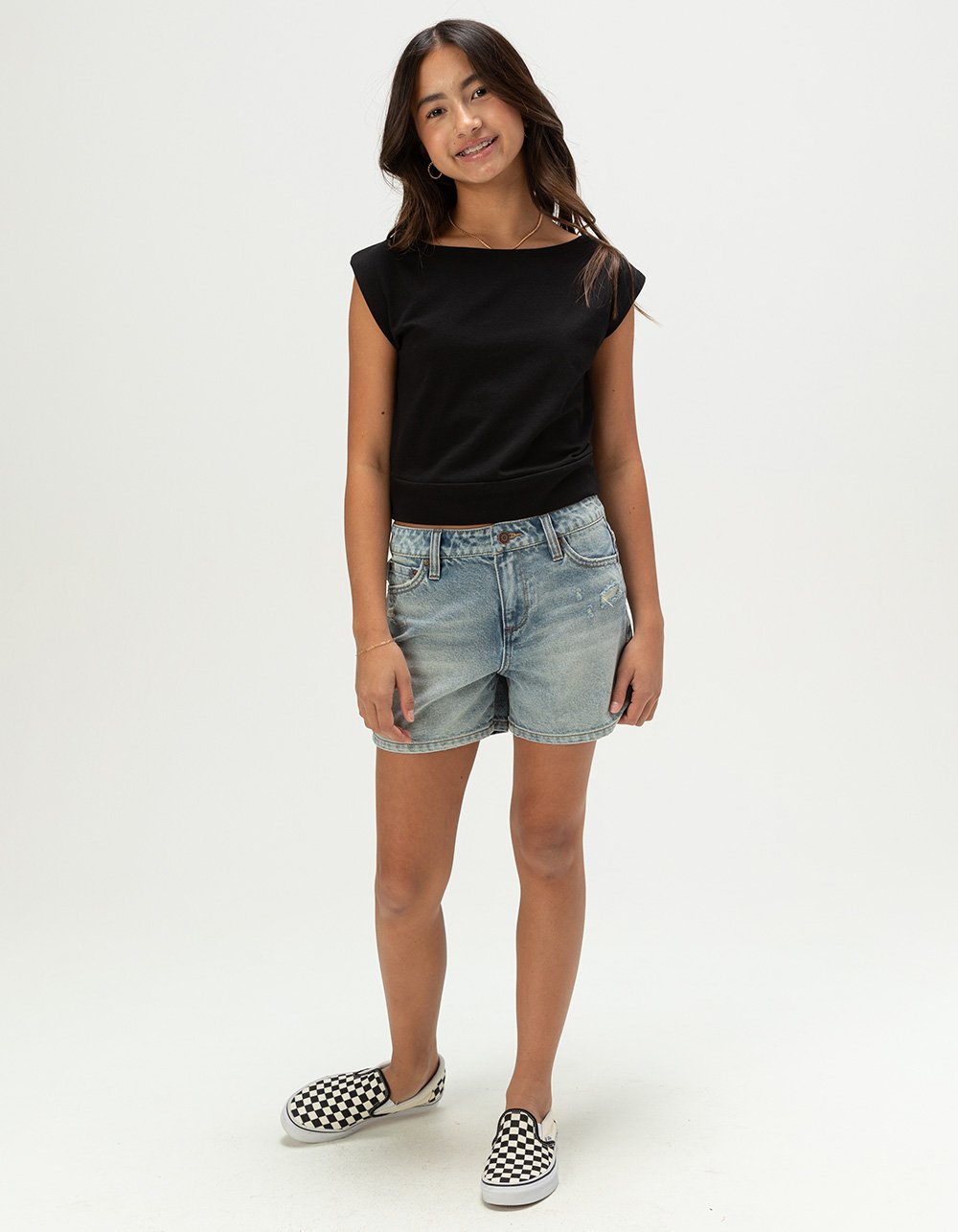 FULL TILT Girls Off The Shoulder Banded Top - BLACK