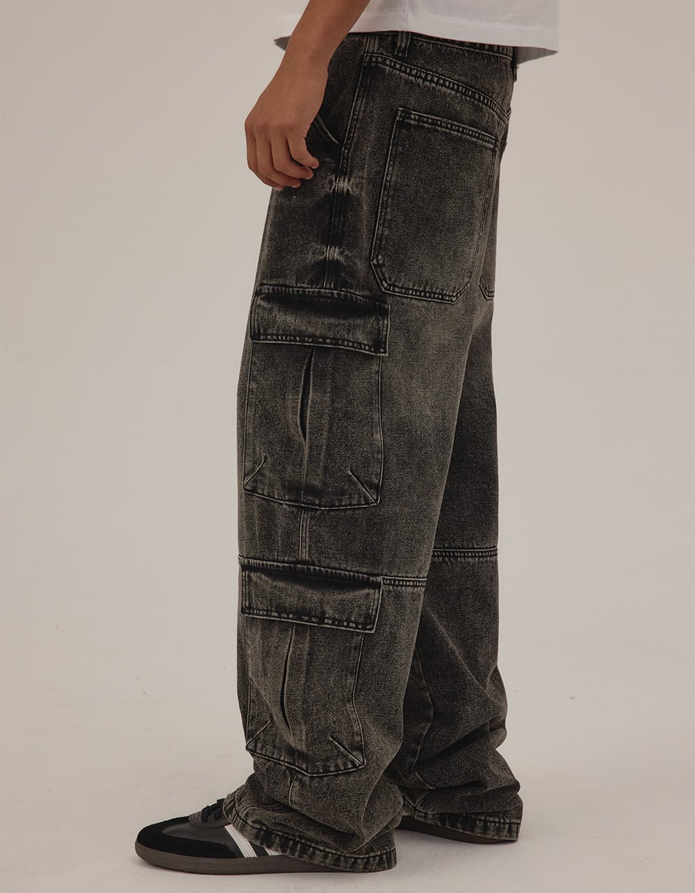 RSQ Mens Extra Baggy Cargo Jeans - BLACK