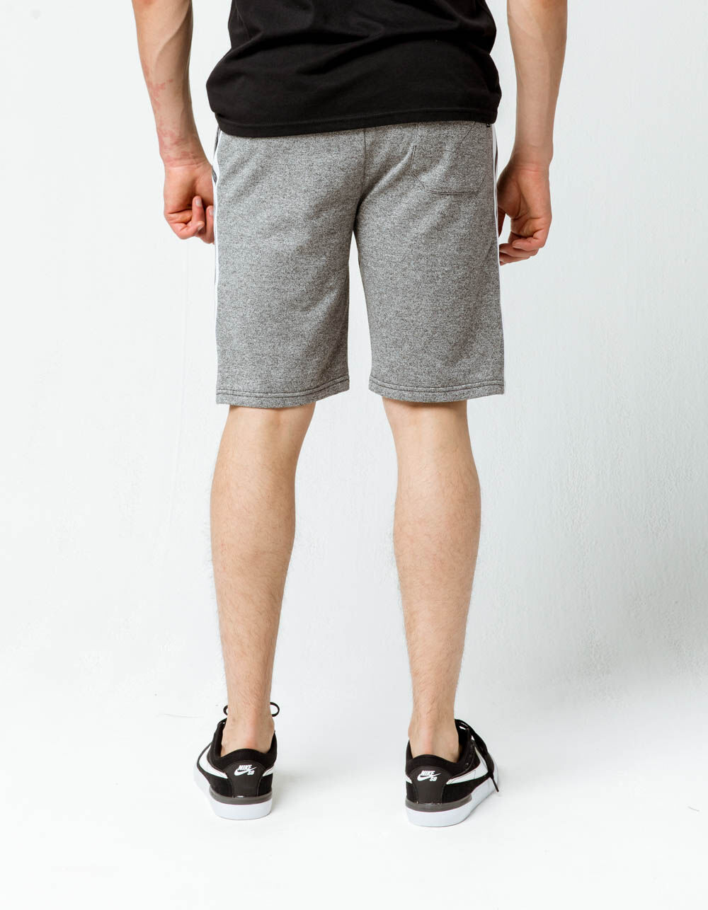 BROOKLYN CLOTH Varsity Stripe Ribbed Mens Sweat Shorts - BLACK | Tillys