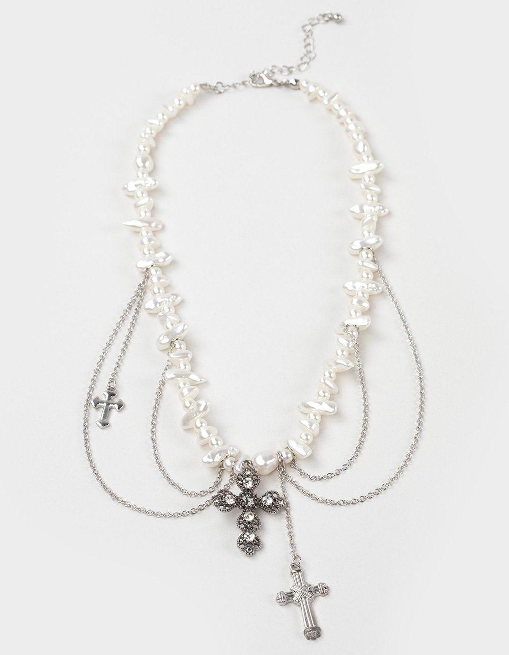 RSQ Pearl/Cross Necklace - SILVER