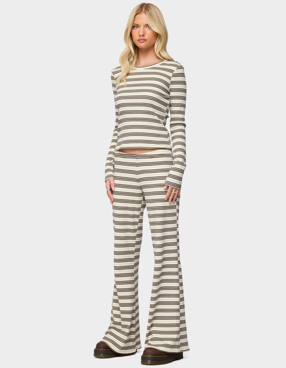 EDIKTED Avalie Striped Ribbed Pants - BLACK