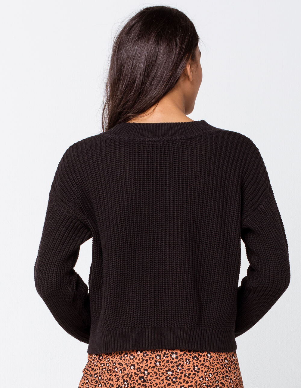 RETROD V-Neck Black Womens Crop Sweater - BLACK | Tillys
