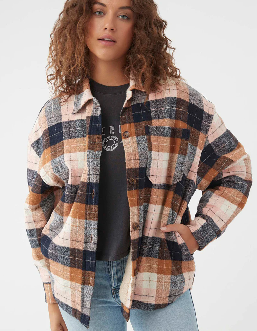 O'NEILL Petrina Womens Sherpa Shacket BROWN COMBO Tillys