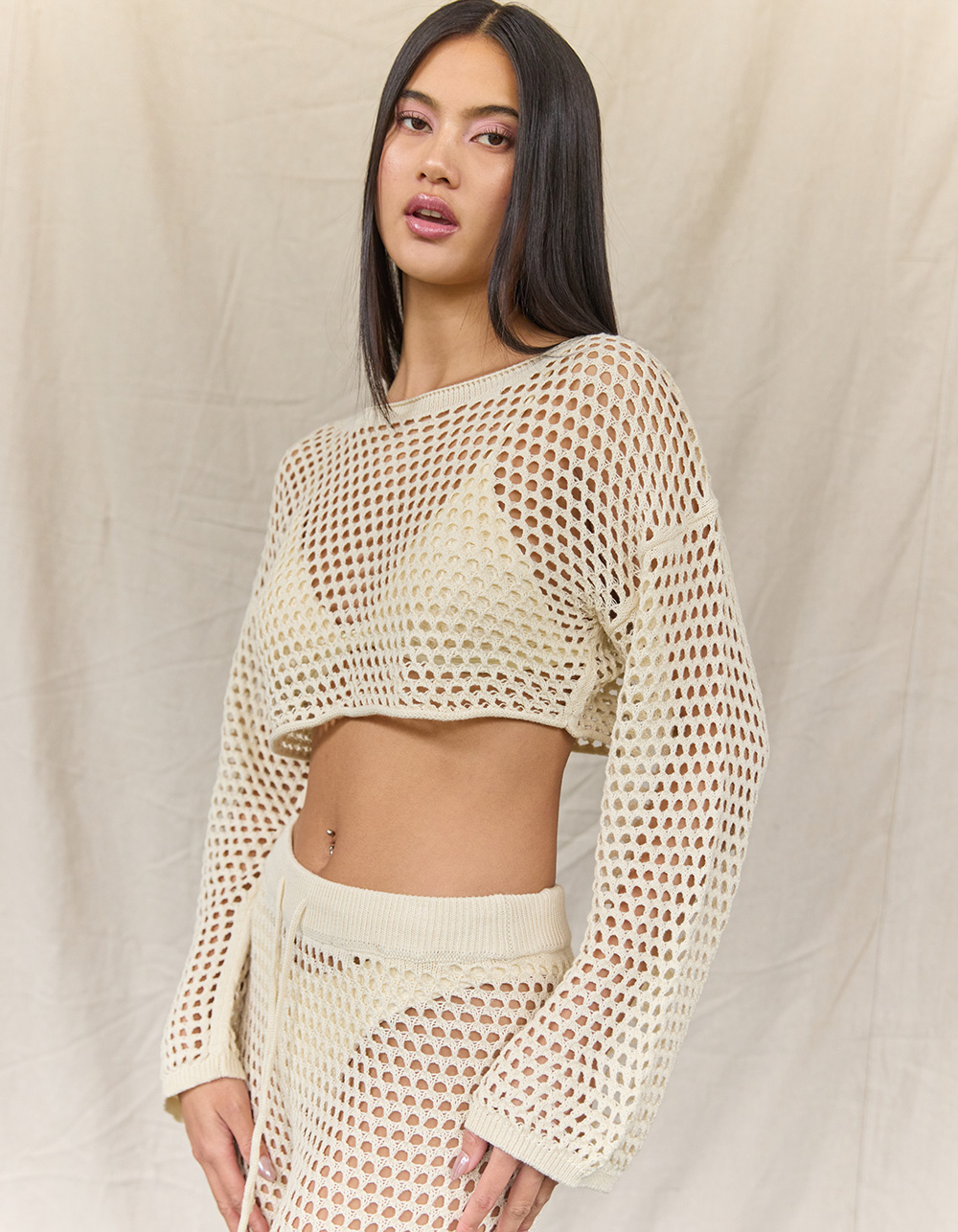 WEST OF MELROSE Open Knit Womens Sweater - TAN