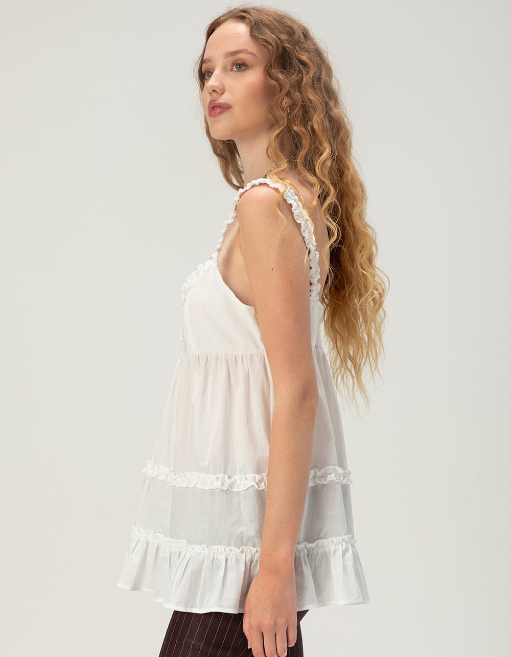 FULL TILT Womens Long Babydoll Top - WHITE