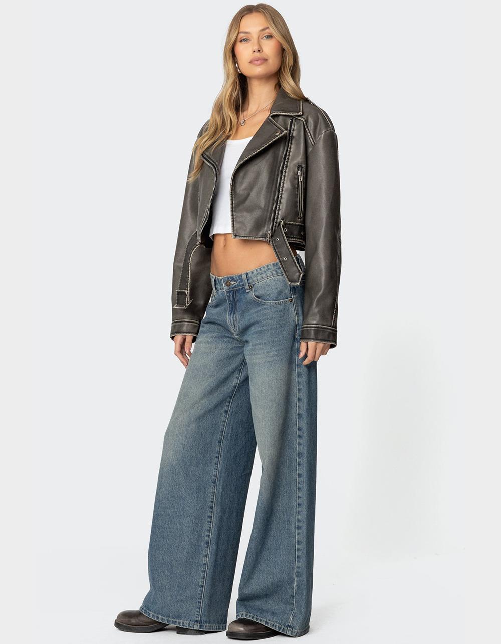 EDIKTED Washed Faux Leather Jacket - GRAY