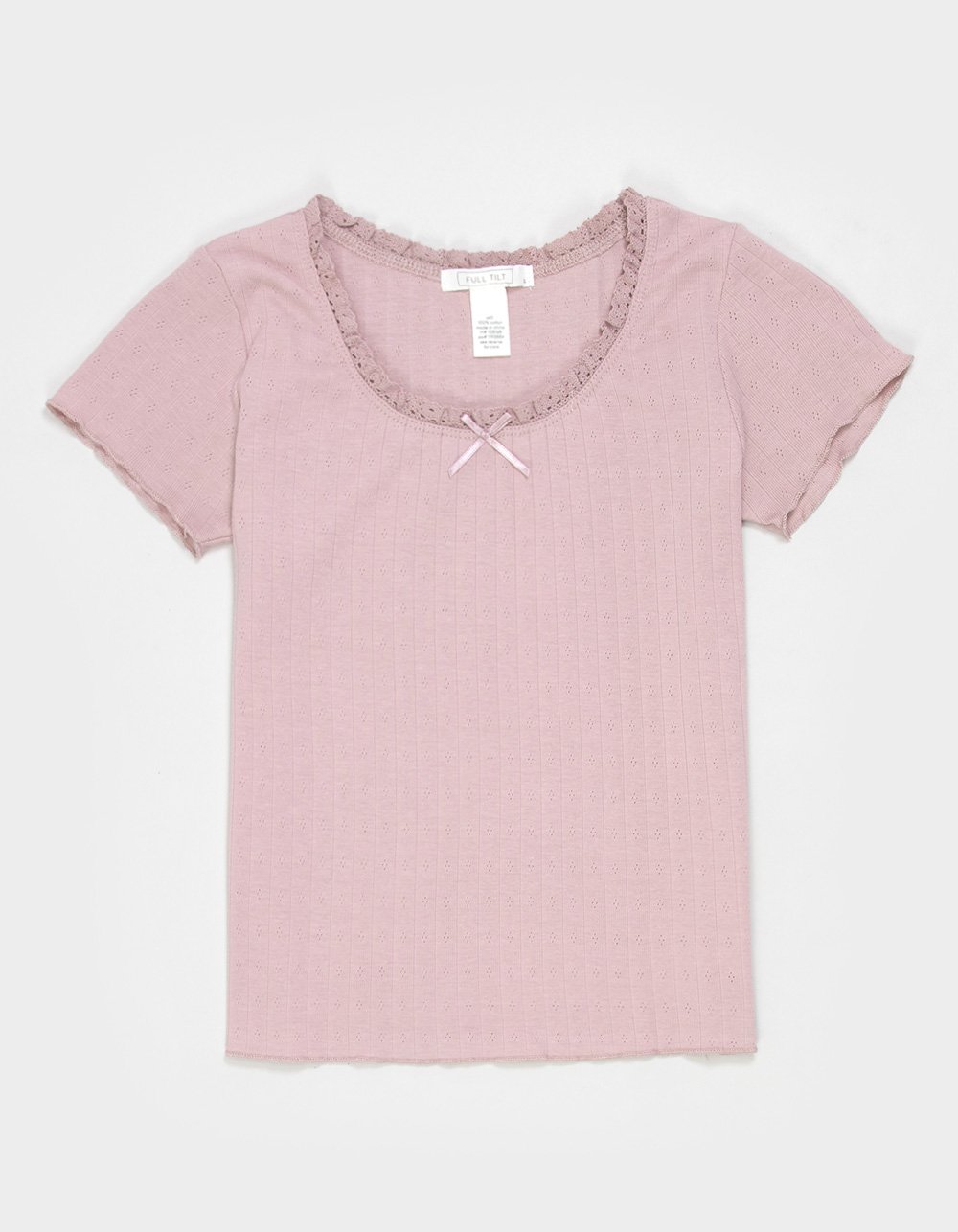 FULL TILT Crochet Trim Girls Top - BLUSH