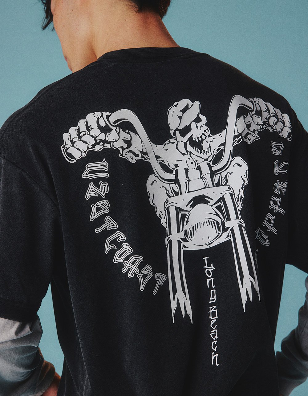 WEST COAST CHOPPERS Skeleton Moto Mens Long Sleeve 2fer Tee - WSHBK