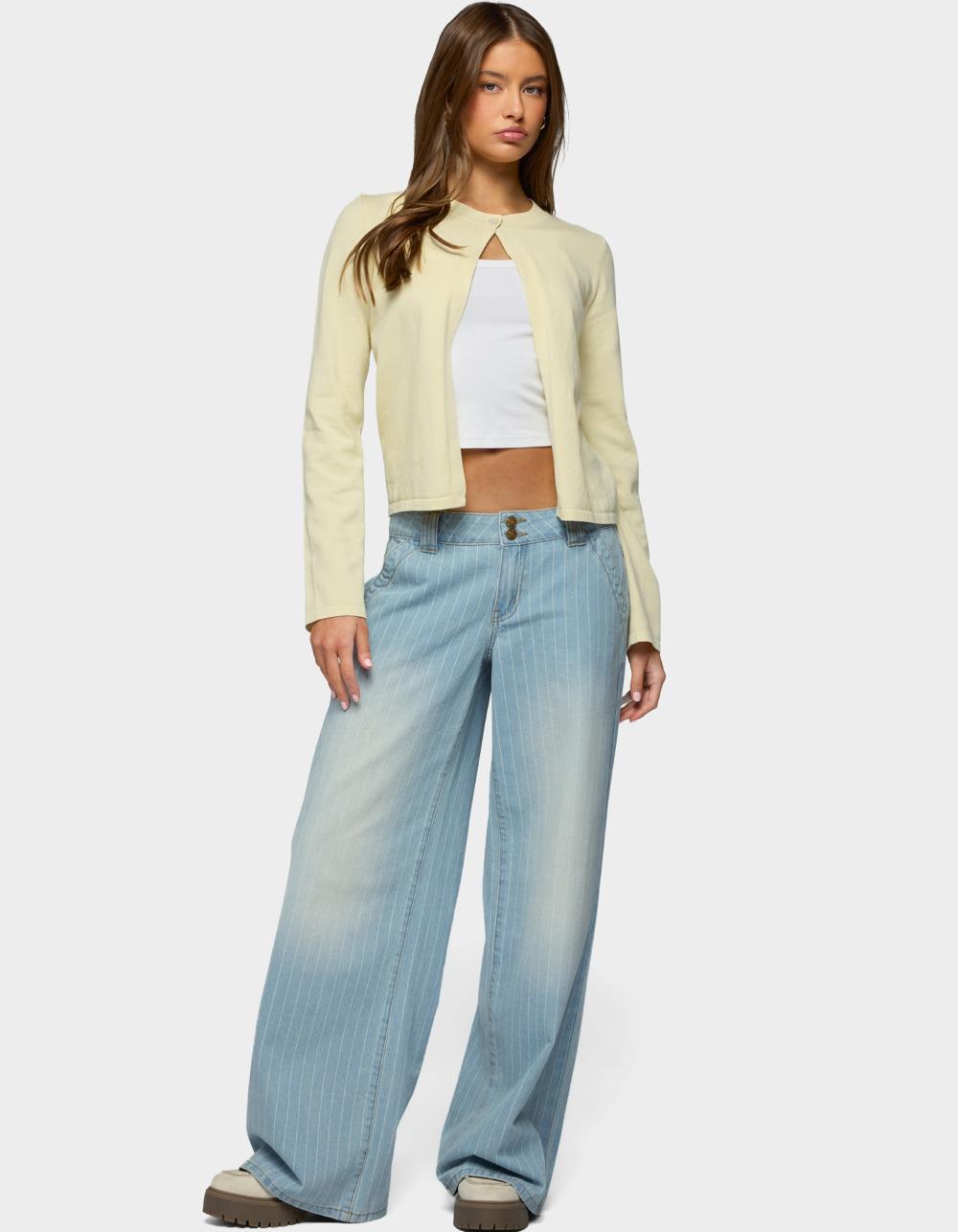 EDIKTED Cory Striped Low Rise Baggy Jeans - LIGHT BLUE