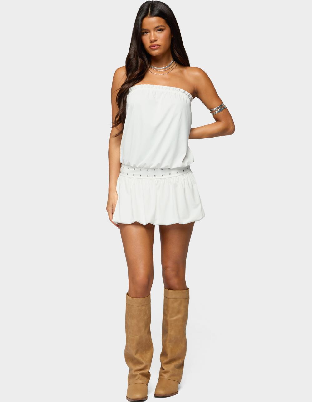 EDIKTED Layton Studded Strapless Bubble Mini Dress - WHITE