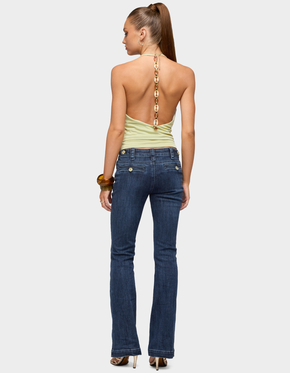 EDIKTED Solena Backless Chain Cowl Neck Top - DK GREEN